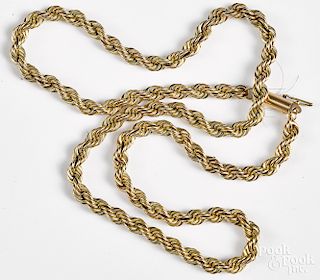 14K yellow gold rope twist necklace, 24 dwt.