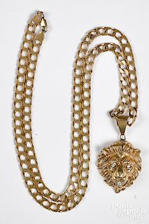 14K yellow gold necklace with lion pendant