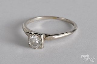 14K white gold and diamond solitaire ring