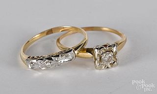 Two 14K gold and diamond rings, 2.6 dwt.
