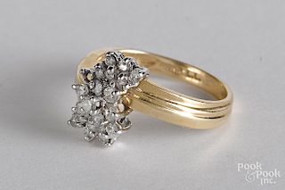 14KP gold and diamond cluster ring size 8, 2.6 dwt