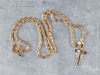 14K yellow gold necklace with cross pendant