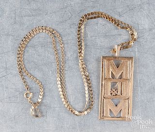 14K yellow gold necklace with #1 Mom pendant