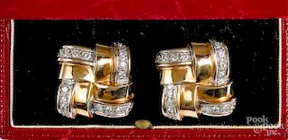 Pair of 14K gold and diamond clip earrings