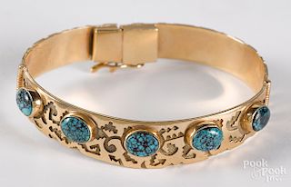 Navajo 14K yellow gold and turquoise bracelet