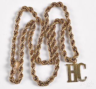 14K yellow gold necklace with HC pendant, 19.7 dwt
