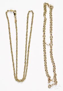 14K yellow gold necklace and bracelet, 6 dwt.