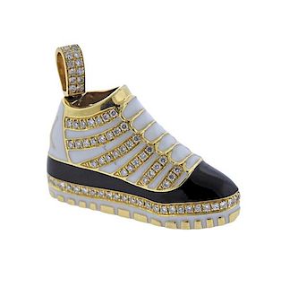 18k Gold Enamel Diamond Sneaker Pendant Charm 