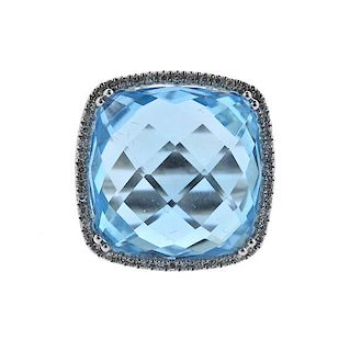 14k Gold Blue Topaz Diamond Ring 
