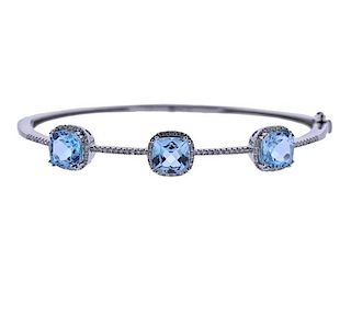 14k Gold Blue Topaz Diamond Bracelet 
