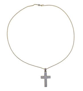 14k Gold Diamond Cross Pendant Necklace 