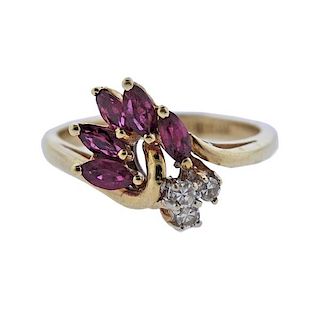 14k Gold Ruby Diamond Ring 