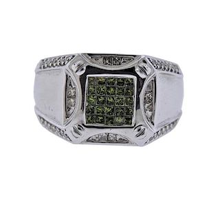 14K Gold White Green Diamond Ring