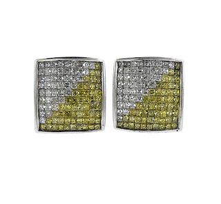 14K Gold White Yellow Diamond Earrings