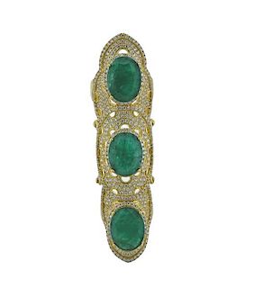 18K Gold Diamond Emerald Knuckle Ring