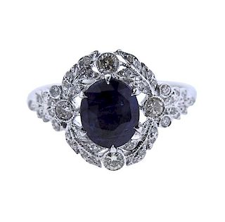 18k Gold Diamond 2ct Sapphire Ring 