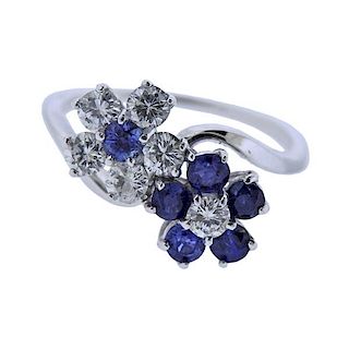 14k Gold Diamond Sapphire Flower Bypass Ring 