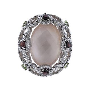 18k Gold Rose Quartz Diamond Gemstone Ring 
