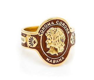 A Vintage 18 Karat Yellow Gold and Enamel Cigar Band Ring, Cartier, 4.30 dwts.