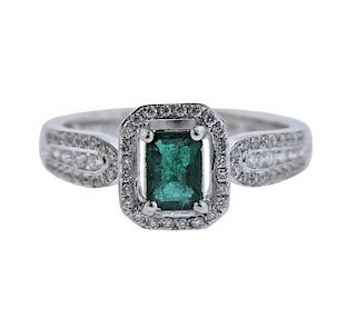 14k Gold Diamond Emerald Engagement Ring 