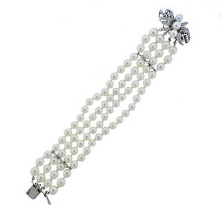 14k Gold Diamond Pearl Bracelet 