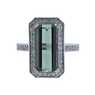 14k Gold 5ct Green Tourmaline Diamond Ring 