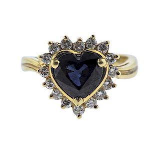 18k Gold Diamond Heart Sapphire Ring 