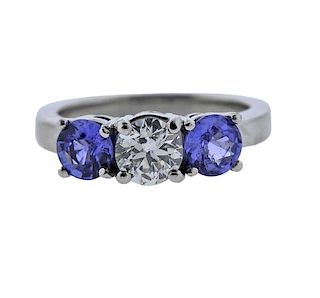 Platinum Diamond Sapphire Engagement Ring 
