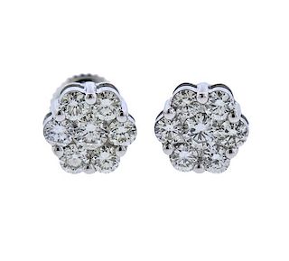 14k Gold Diamond Stud Flower Earrings 