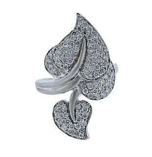 14k Gold Diamond Leaf Motif Ring 