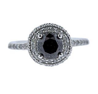 14k Gold Black Diamond Engagement Ring 