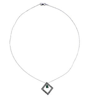 14k Gold Diamond Emerald Pendant Necklace 