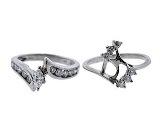 14k Gold Diamond Engagement Ring Guard Set 