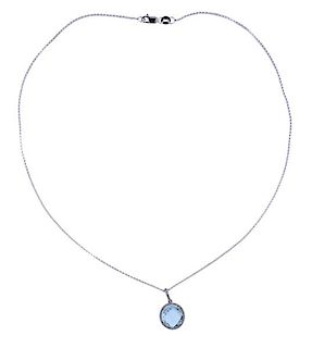 14k Gold Diamond Blue Topaz Pendant Necklace 