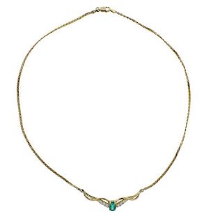 14k Gold Diamond Emerald Necklace 