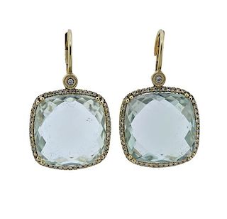 14k Gold Diamond Green Gemstone Earrings