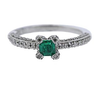 14k Gold Diamond Emerald Engagement Ring