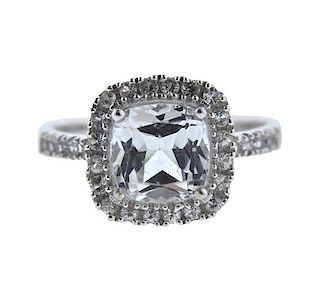 14K Gold White Topaz Sapphire Engagement Ring