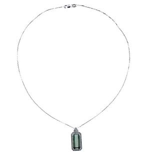 14K Gold Diamond Green Tourmaline Pendant Necklace