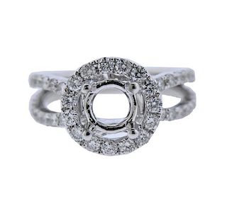 14K Gold Diamond Halo Engagement Ring Mounting