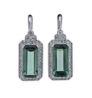 14K Gold Diamond Green Tourmaline Earrings
