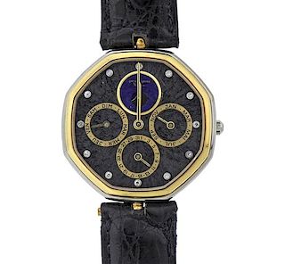 Gerald Genta Perpetual Calendar Lapis Diamond 18k Gold Watch 