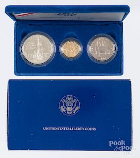 US Liberty coins silver and gold set.