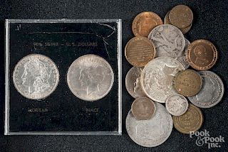 US coins, to include four silver dollars, etc.