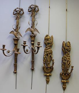 2 Pairs of Large Carved and Giltwood Sconces.