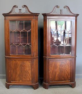 Pair of Mahogany Corner Cabinets with Broken