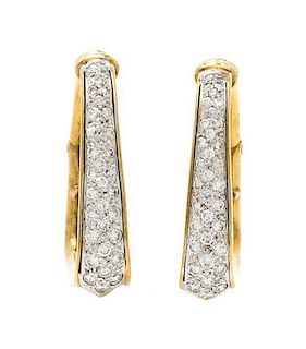 A Pair of 18 Karat Yellow Gold and Diamond Hoop Earrings, 12.40 dwts.