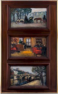 THREE PAINTINGS FRAMED TOGETHER BY ARBIT BLATAS (LITHUANIAN 1908-1999)
