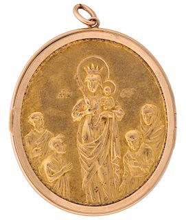 A RUSSIAN MINIATURE GOLD-ENCASED PENDANT ICON OF THE MOTHER OF GOD, 1819