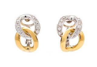 A Pair of 18 Karat Gold and Diamond Earclips, 5.60 dwts.
